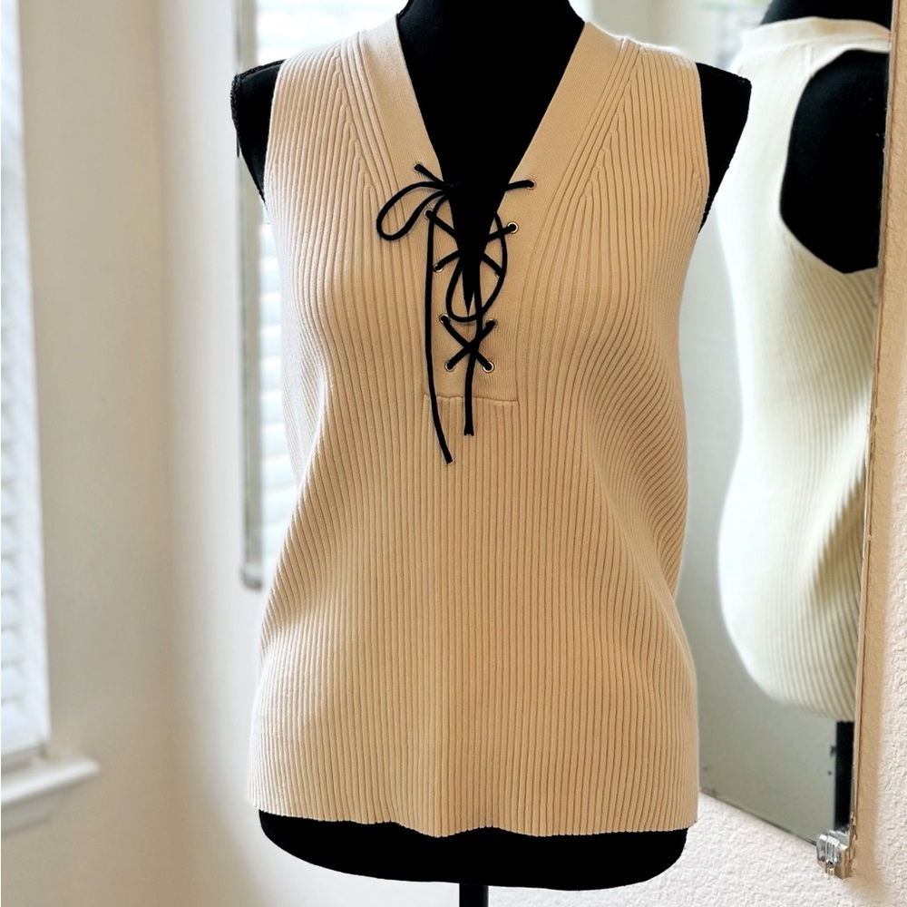 J Crew Beige Ribbed Lace-up Sleeveless Sweater Tank  Size S